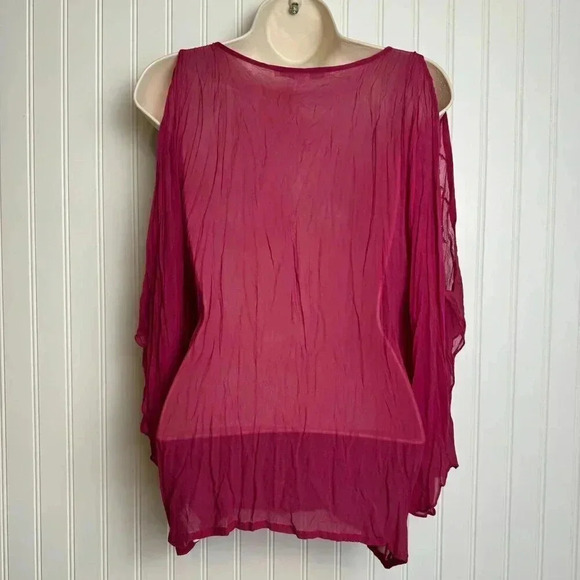 Boston Proper pink heavily beaded butterfly sleeve semi sheer top size small H36 - Picture 7 of 7